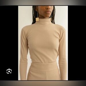 Olivia Rae Beige Ribbed Long Sleeve Top